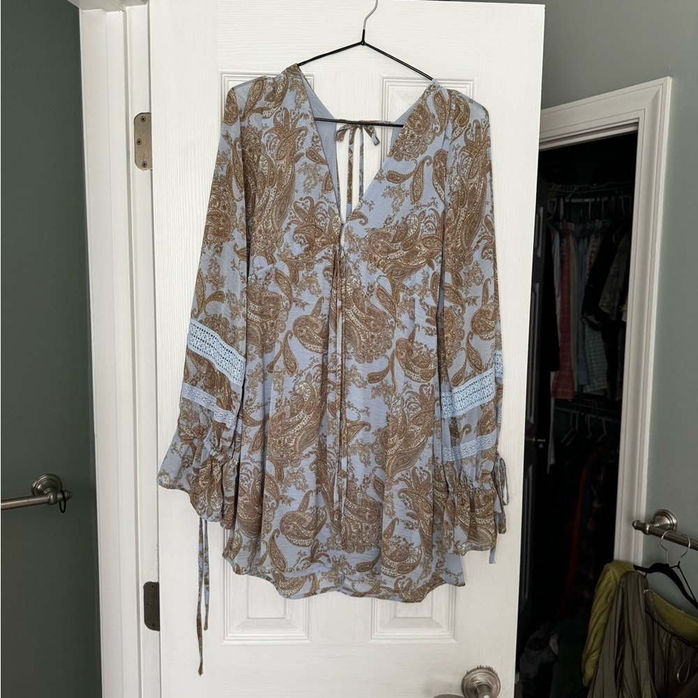 Women's Light Blue and Brown Paisley dress